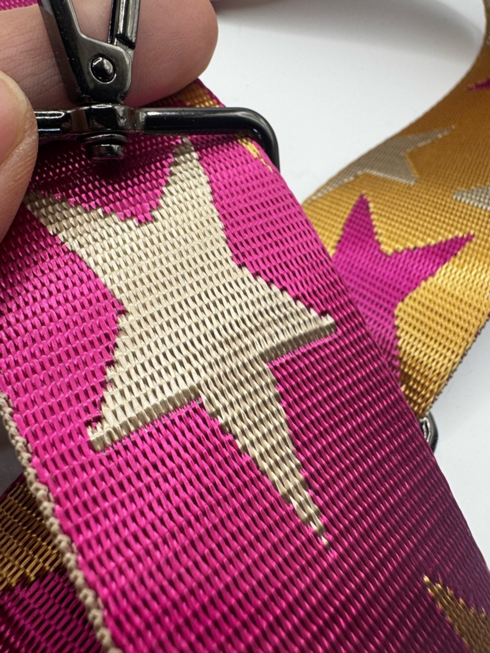 Pink Starry- pattern Crossbody Bag Strap - Gunmetal tone hardware trim